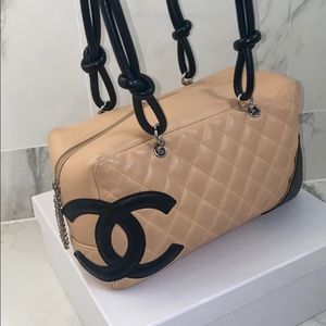 VINTAGE CHANEL CAMBON BOWLER BAG BEIGE GRE…